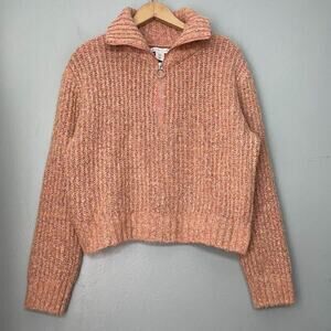 Sincerely Jules Size Medium Pink Wool Blend Cropped Chunky 1/4 Zip Sweater Boho